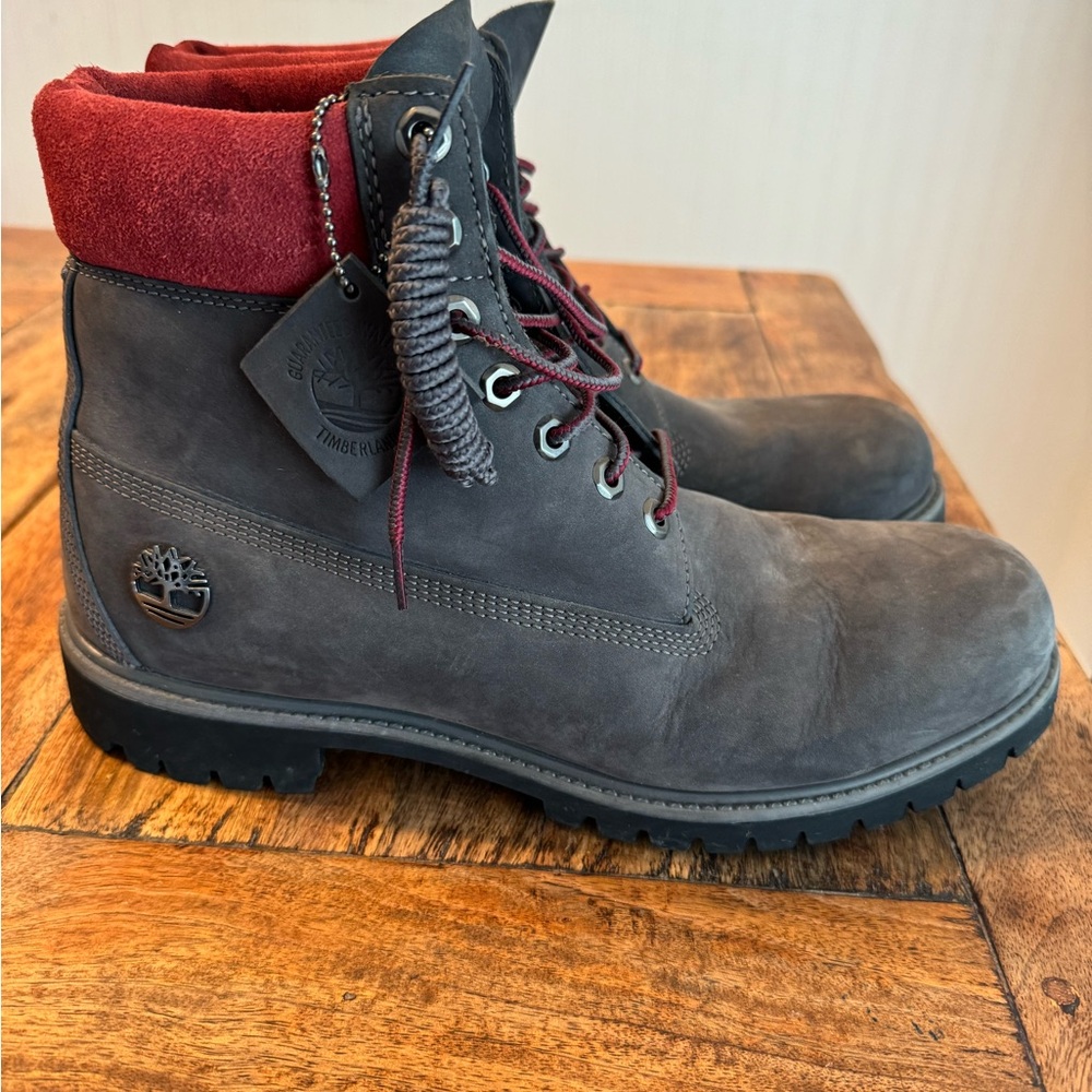 Timberland Men's Charcoal and Burgundy Boots